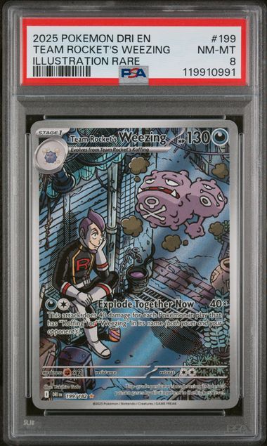 PSA 8 -2025 POKEMON DRI EN-DESTINED RIVALS #199 TEAM ROCKET'S WEEZING ILLUSTRATION RARE - Doe's Cards
