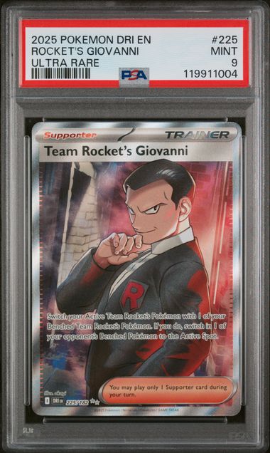 PSA 9 -2025 POKEMON DRI EN-DESTINED RIVALS #225 ROCKET'S GIOVANNI ULTRA RARE - Doe's Cards