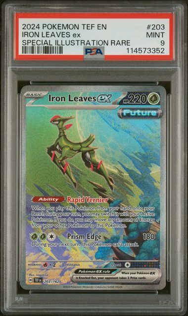 PSA 9 -2024 POKEMON TEF EN-TEMPORAL FORCES #203 IRON LEAVES ex SPECIAL ILLUSTRATION RARE - Doe's Cards