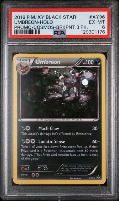 PSA 6 - 2016 POKEMON XY BLACK STAR PROMO #XY96 UMBREON-HOLO PROMO-COSMOS-BRKPNT.3 PK. Doe's Cards