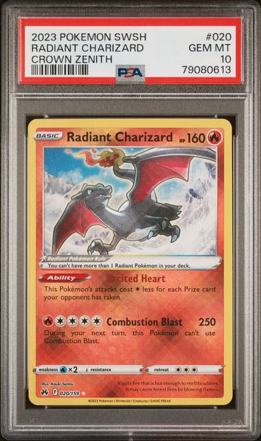 PSA 10 -2023 POKEMON SWORD AND SHIELD CROWN ZENITH #020 RADIANT CHARIZARD CROWN ZENITH - Doe's Cards