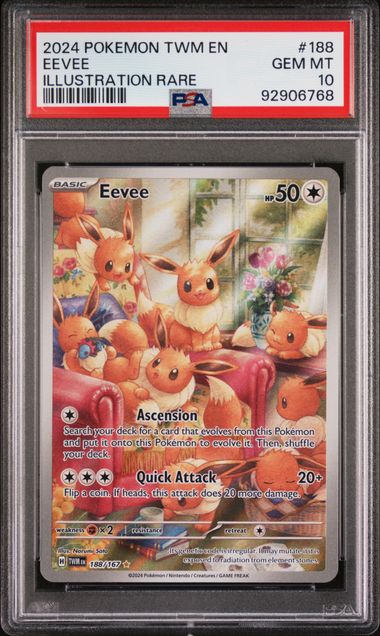 PSA 10 - 2024 POKEMON TWM EN-TWILIGHT MASQUERADE #188 EEVEE ILLUSTRATION RARE - Doe's Cards