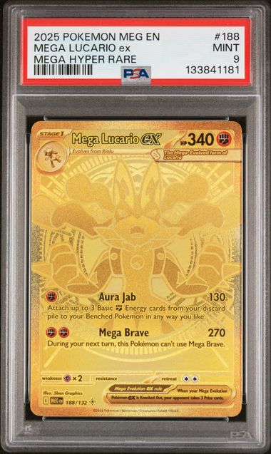 PSA 9 - 2025 POKEMON MEG EN-MEGA EVOLUTION #188 MEGA LUCARIO ex MEGA HYPER RARE Doe's Cards