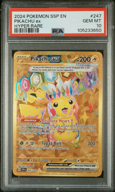 PSA 10 - 2024 POKEMON SSP EN-SURGING SPARKS #247 PIKACHU ex HYPER RARE