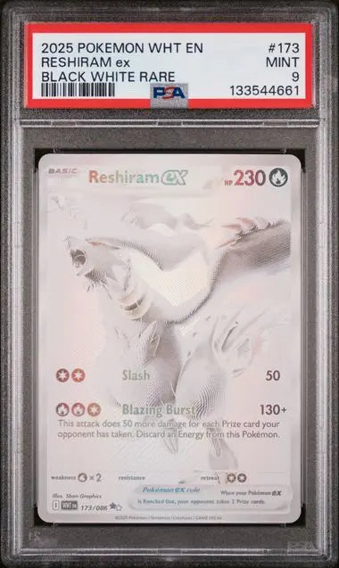PSA 9 - 2025 POKEMON WHT EN-WHITE FLARE #173 RESHIRAM ex BLACK WHITE RARE Doe's Cards