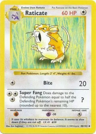 Raticate (40/102) [Base Set Shadowless Unlimited] - Doe's Cards