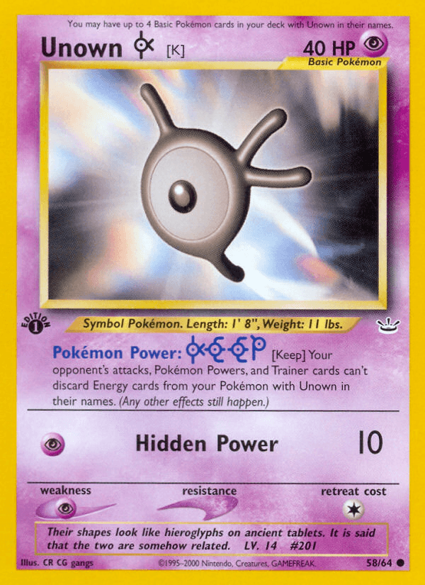 Unown [K] (58/64) [Neo Revelation 1st Edition] - Doe's Cards