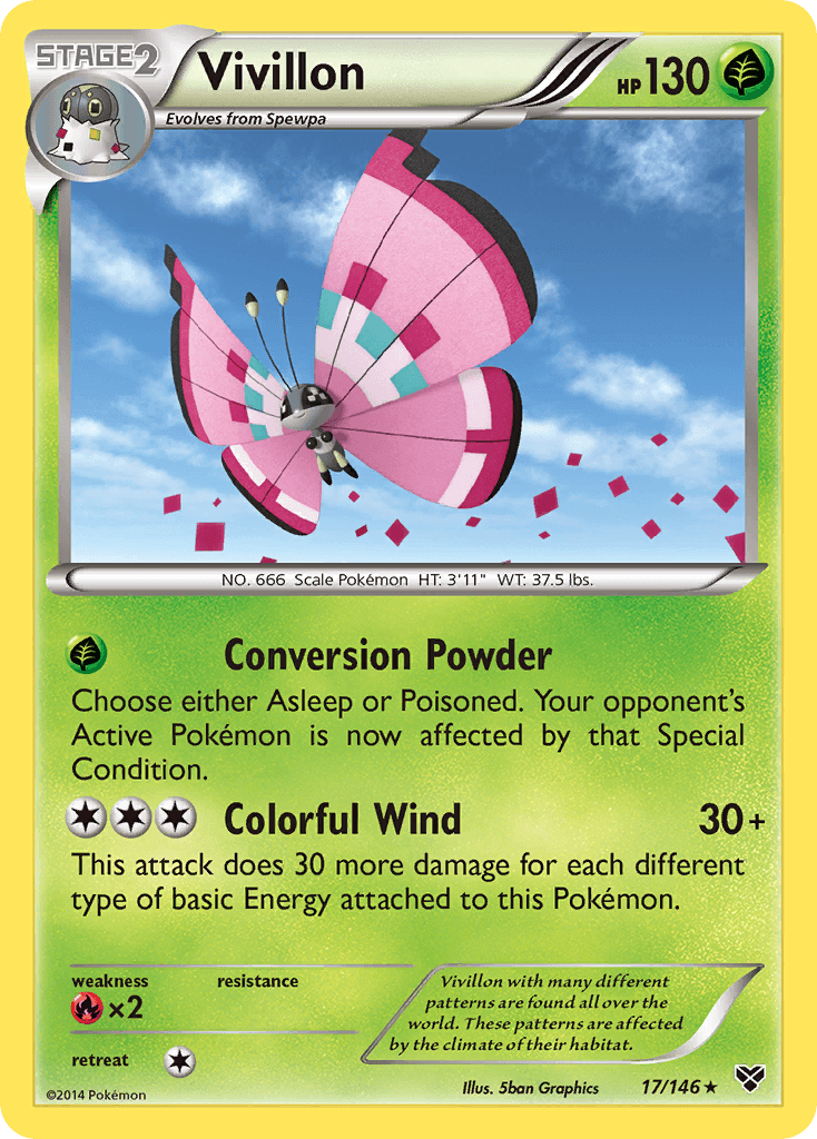 Vivillon (17/146) (Meadow Form/Pink Wings) [XY: Base Set] - Doe's Cards