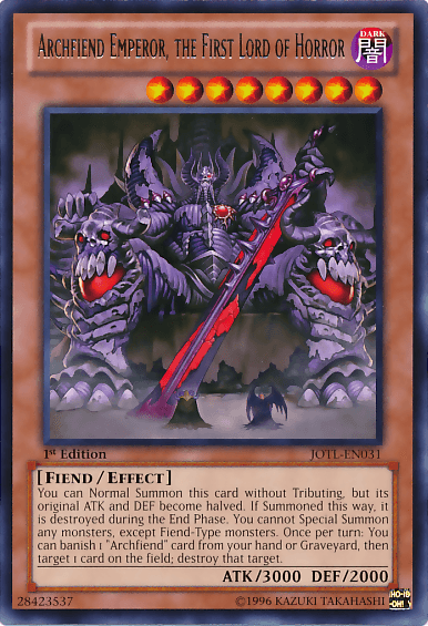 Archfiend Emperor, the First Lord of Horror [JOTL-EN031] Rare - Doe's Cards