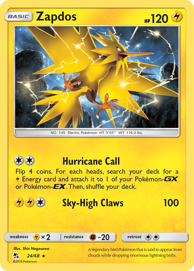 Zapdos (24/68) [Sun & Moon: Hidden Fates] - Doe's Cards