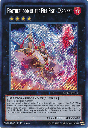 Brotherhood of the Fire Fist - Cardinal [MP14-EN031] Secret Rare - Doe's Cards