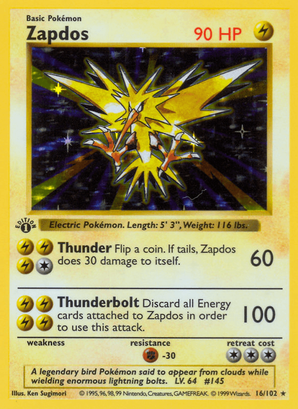 Zapdos (16/102) [Base Set 1st Edition] - Doe's Cards