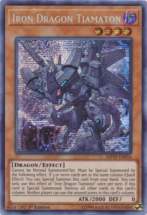 Iron Dragon Tiamaton [MP19-EN016] Prismatic Secret Rare - Doe's Cards