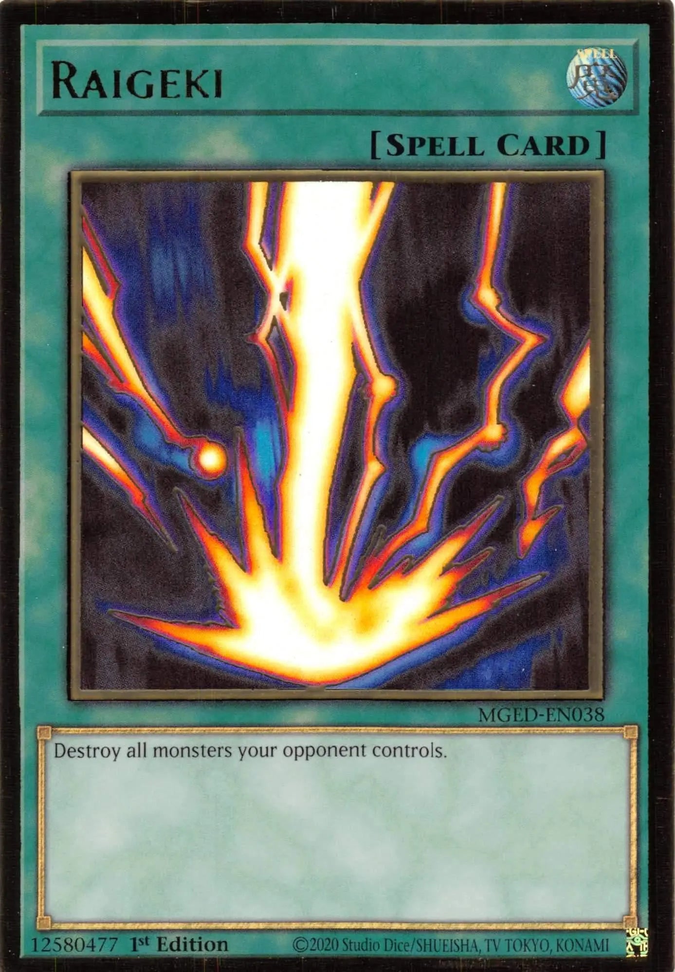 Raigeki [MGED-EN038] Gold Rare - Doe's Cards