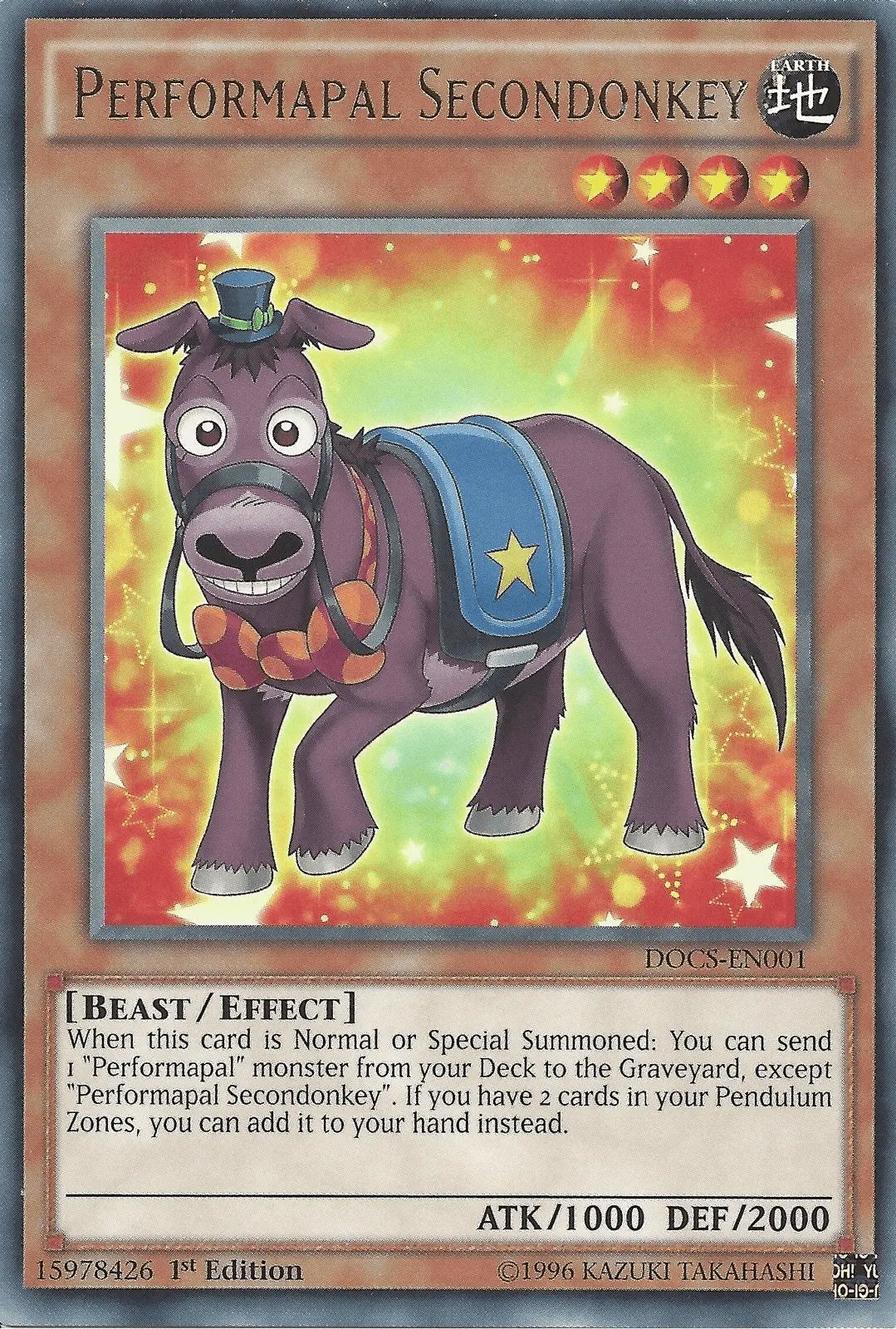 Performapal Secondonkey [DOCS-EN001] Rare - Doe's Cards