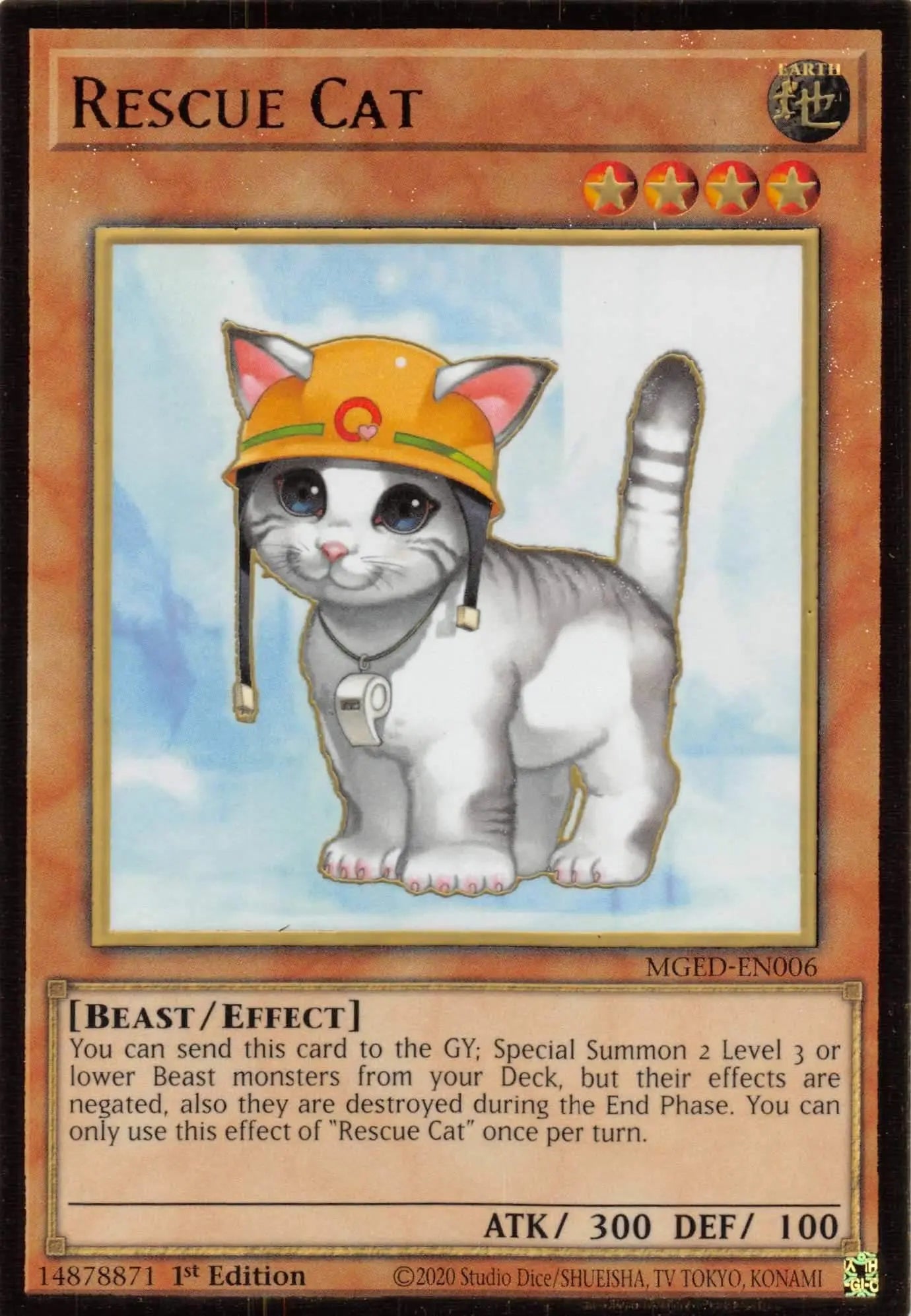 Rescue Cat [MGED-EN006] Gold Rare - Doe's Cards