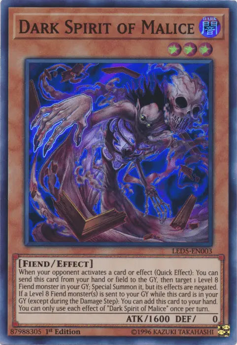 Dark Spirit of Malice [LED5-EN003] Super Rare - Doe's Cards