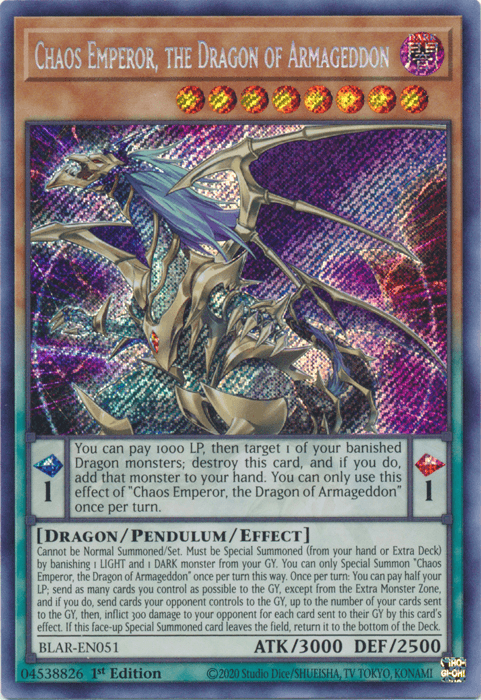 Chaos Emperor, the Dragon of Armageddon [BLAR-EN051] Secret Rare - Doe's Cards