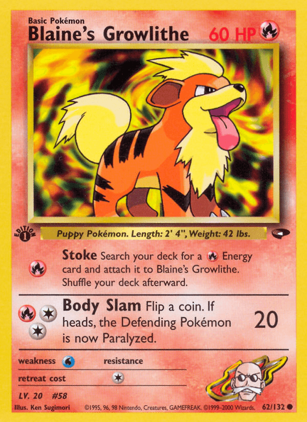 Blaine's Growlithe (62/132) [Gym Challenge 1st Edition] - Doe's Cards
