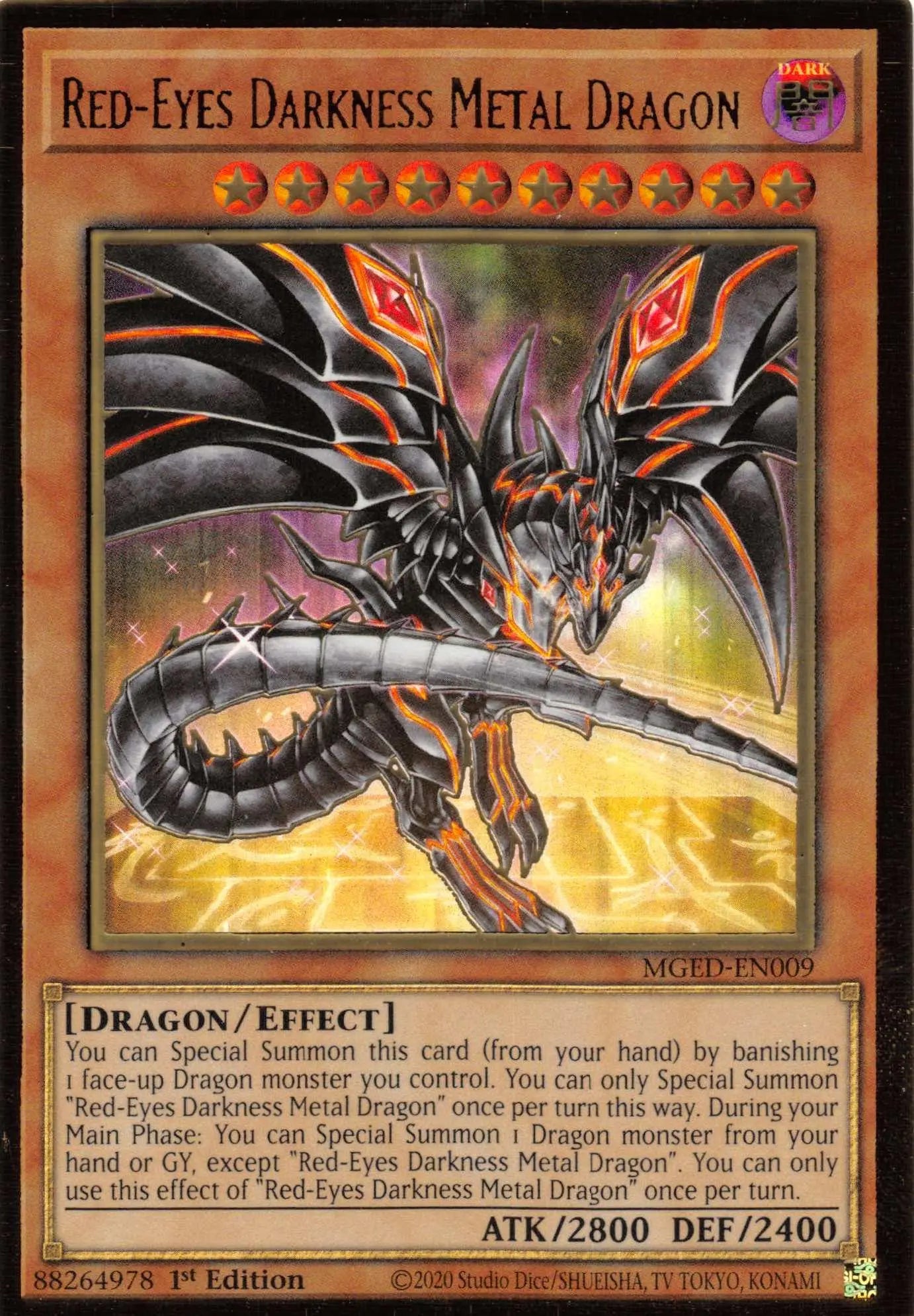 Red-Eyes Darkness Metal Dragon (Alternate Art) [MGED-EN009] Gold Rare - Doe's Cards