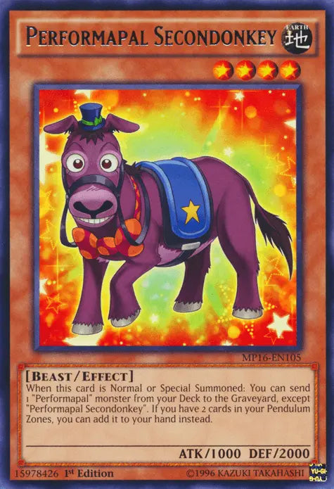 Performapal Secondonkey [MP16-EN105] Rare - Doe's Cards