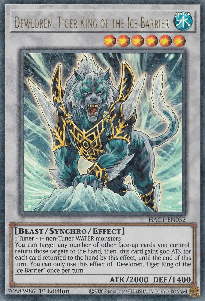 Dewloren, Tiger King of the Ice Barrier (Duel Terminal) [HAC1-EN052] Parallel Rare - Doe's Cards
