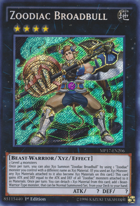 Zoodiac Broadbull [MP17-EN206] Secret Rare - Doe's Cards