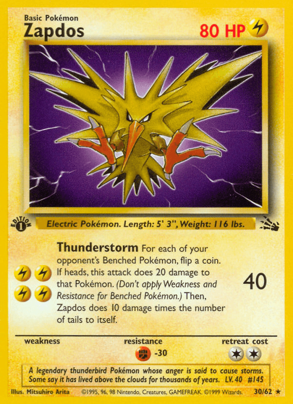 Zapdos (30/62) [Fossil 1st Edition] - Doe's Cards