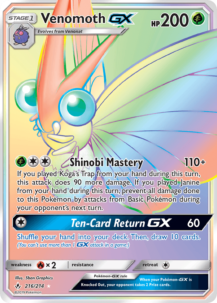 Venomoth GX (216/214) [Sun & Moon: Unbroken Bonds] - Doe's Cards