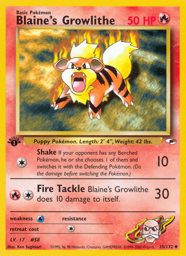 Blaine's Growlithe (35/132) [Gym Heroes 1st Edition] - Doe's Cards