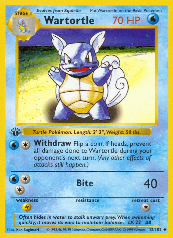 Wartortle (42/102) [Base Set 1st Edition] - Doe's Cards