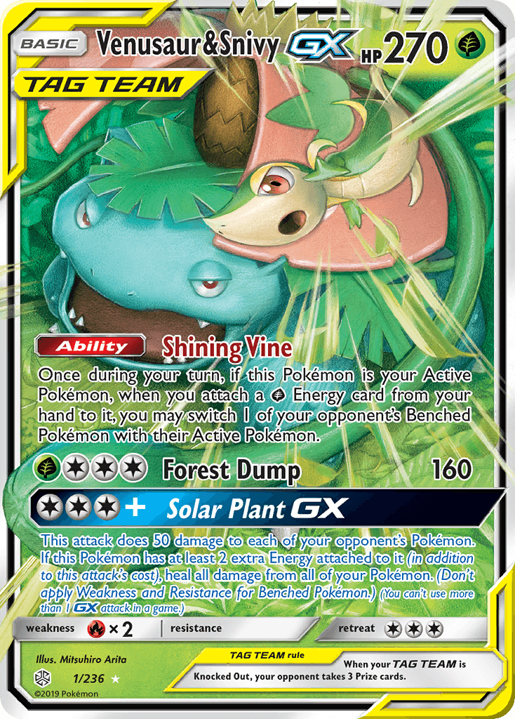 Venusaur & Snivy GX (1/236) [Sun & Moon: Cosmic Eclipse] - Doe's Cards