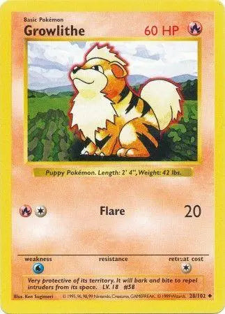Growlithe (28/102) [Base Set Shadowless Unlimited] - Doe's Cards