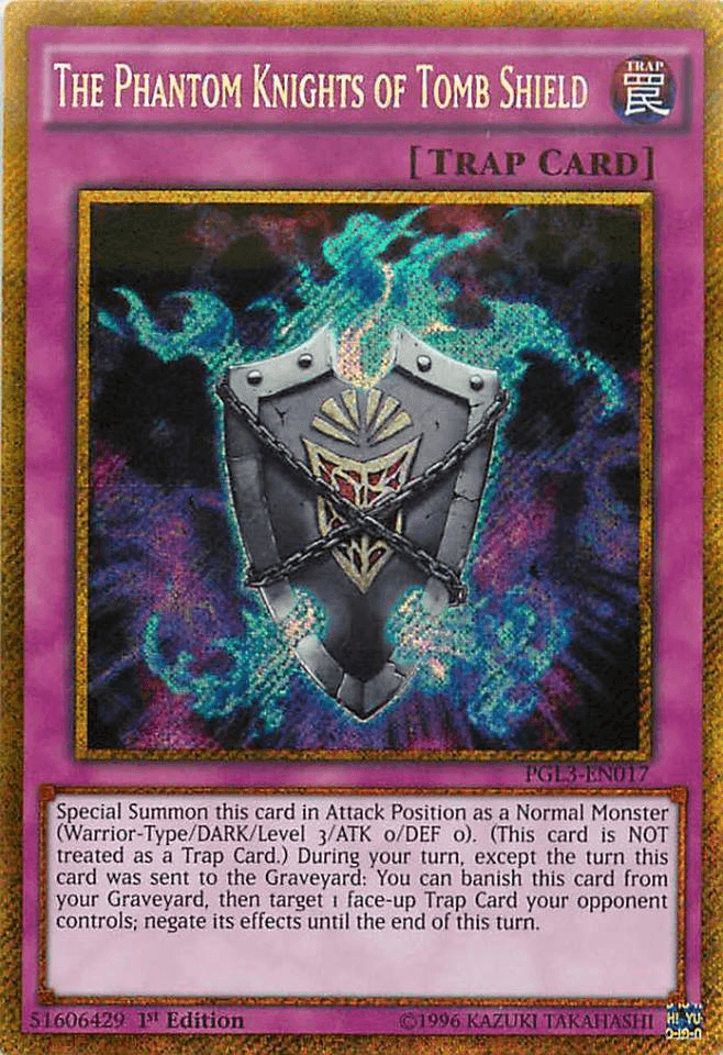 The Phantom Knights of Tomb Shield [PGL3-EN017] Gold Secret Rare - Doe's Cards