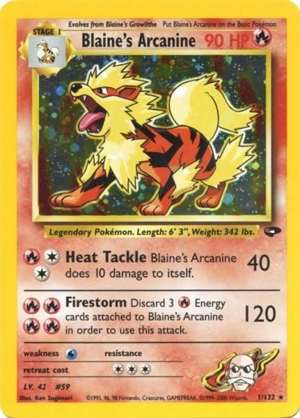 Blaine's Arcanine Holo swirl (1/132) [Gym Challenge Unlimited] - Doe's Cards